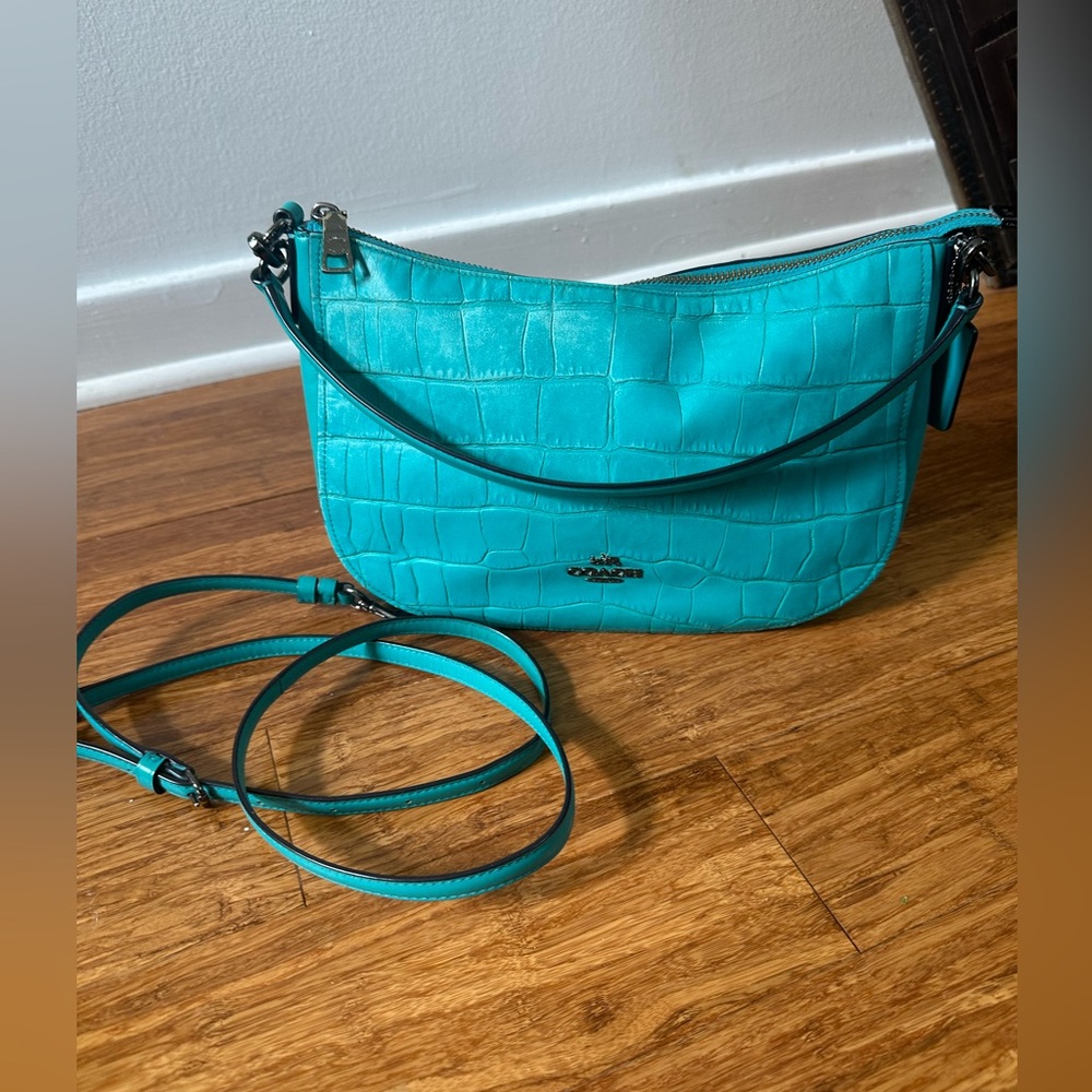 Y2K Coach Crocodile Chelsea Teal Shoulder Bag Crossbody